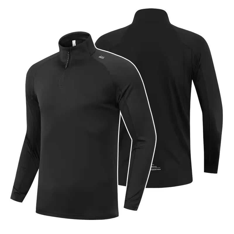 Men's Half-Zip Full Sleeve Quick Dry Lightweight Breathable Spandex/Polyester Sport T-Shirt for Autumn Training