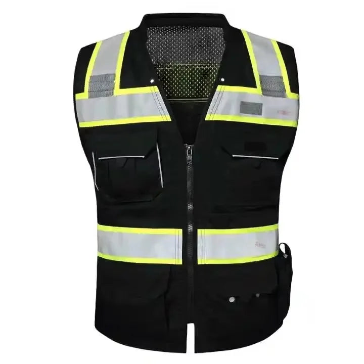 Customized Company Logo Work Class 2 Safety Vest Black Reflective Fluorescent Visibility Custom Color Pockets Guard Winter