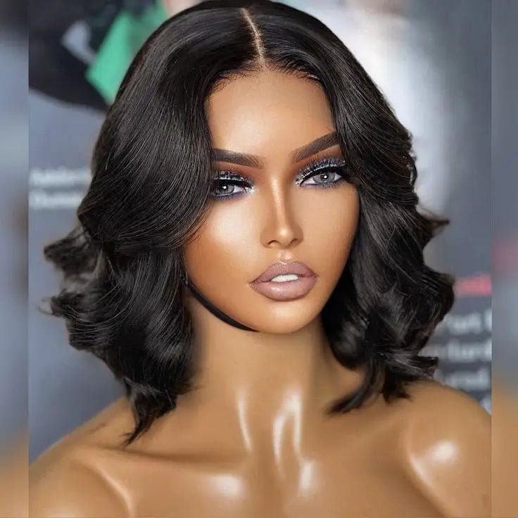 200% Density Short Human Hair Bob Wig Loose Wave Pre Cut Lace Frontal 5x5 Closure Glueless Wear and Ready Go Bob Wig Human Hair MegaBDM
