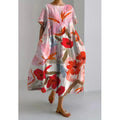 2025 Summer New Collection: Relaxed Crewneck Chic High-end Short-sleeved Printed A-line Dress
