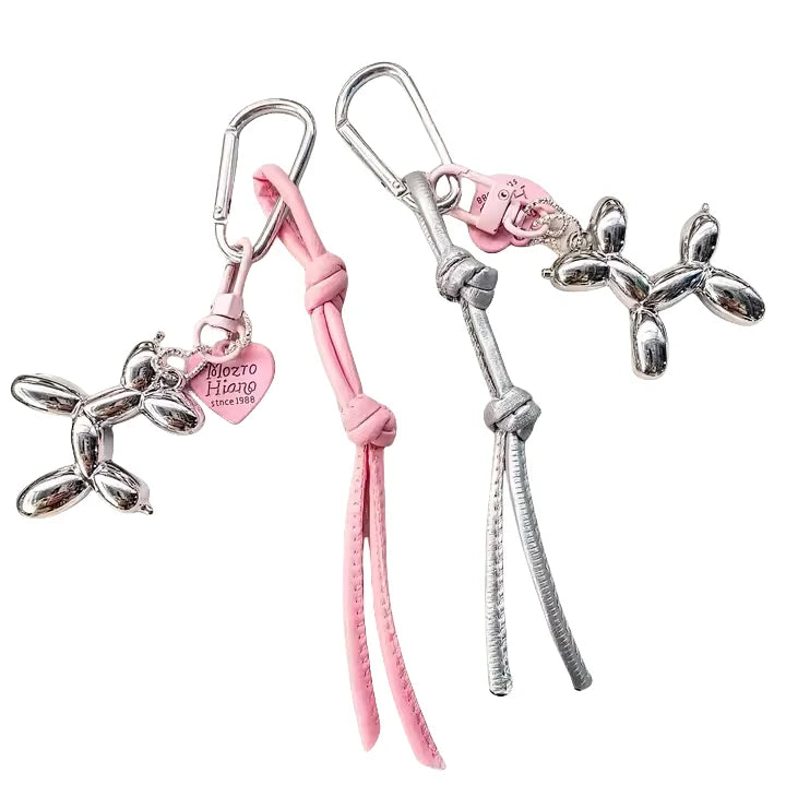 Mengda Leather Braided Rope Balloon Dog Bag Pendant Keychain Korean Style Small Pendant Hanging Ornaments Perfume Spray Keychain