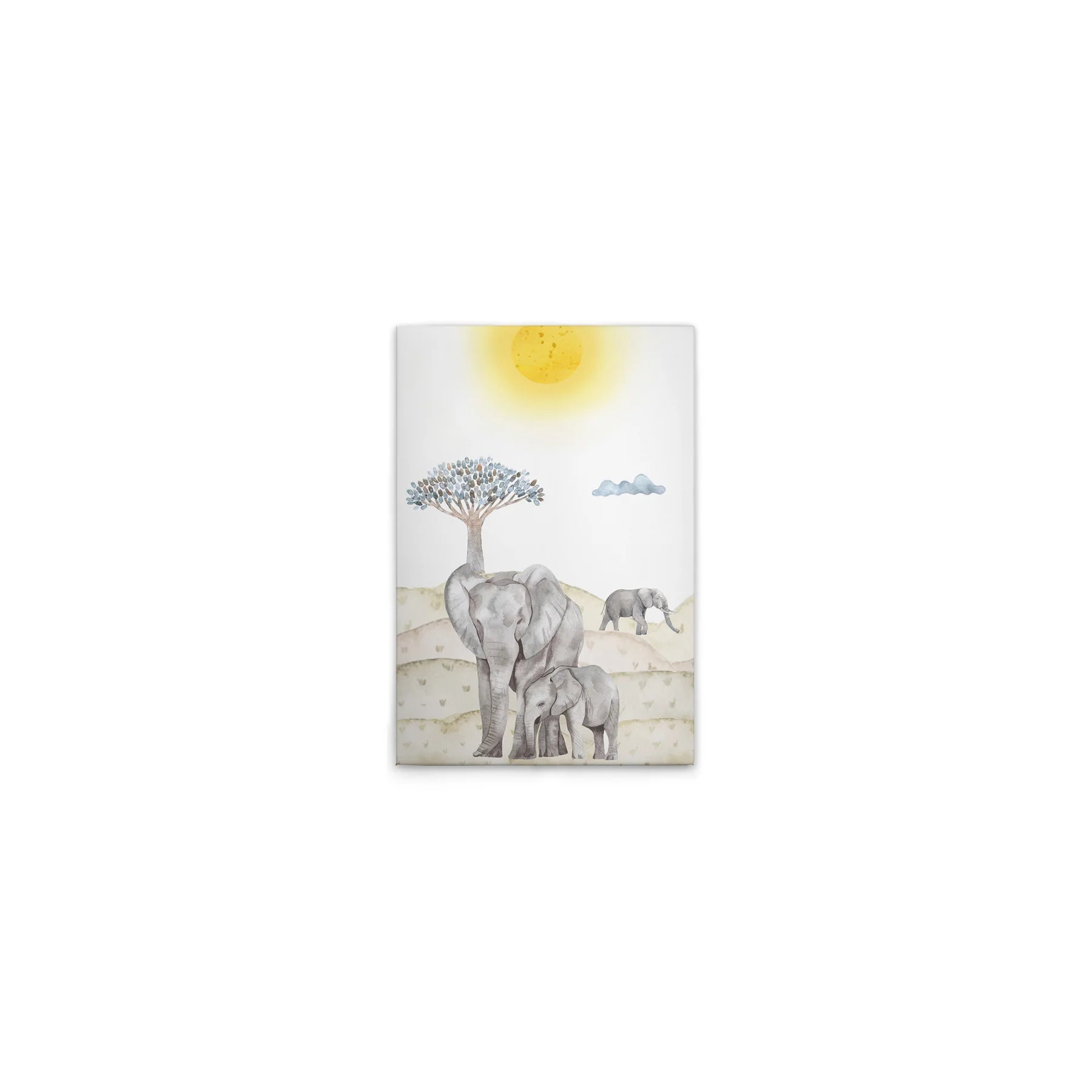 Made In Germany - Home Decor Canvas Picture Safari Elephants - Wall Mural In Beige And Blue - Canvas Picture On Stretcher Frame