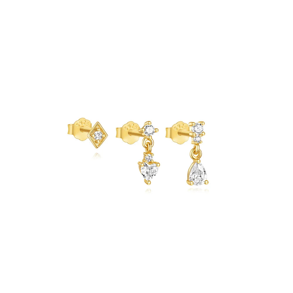 Golden 3 Pieces /set Tassel Drop Four-pointed Star Geometric Zircon New Arrival Hoop Earrings
