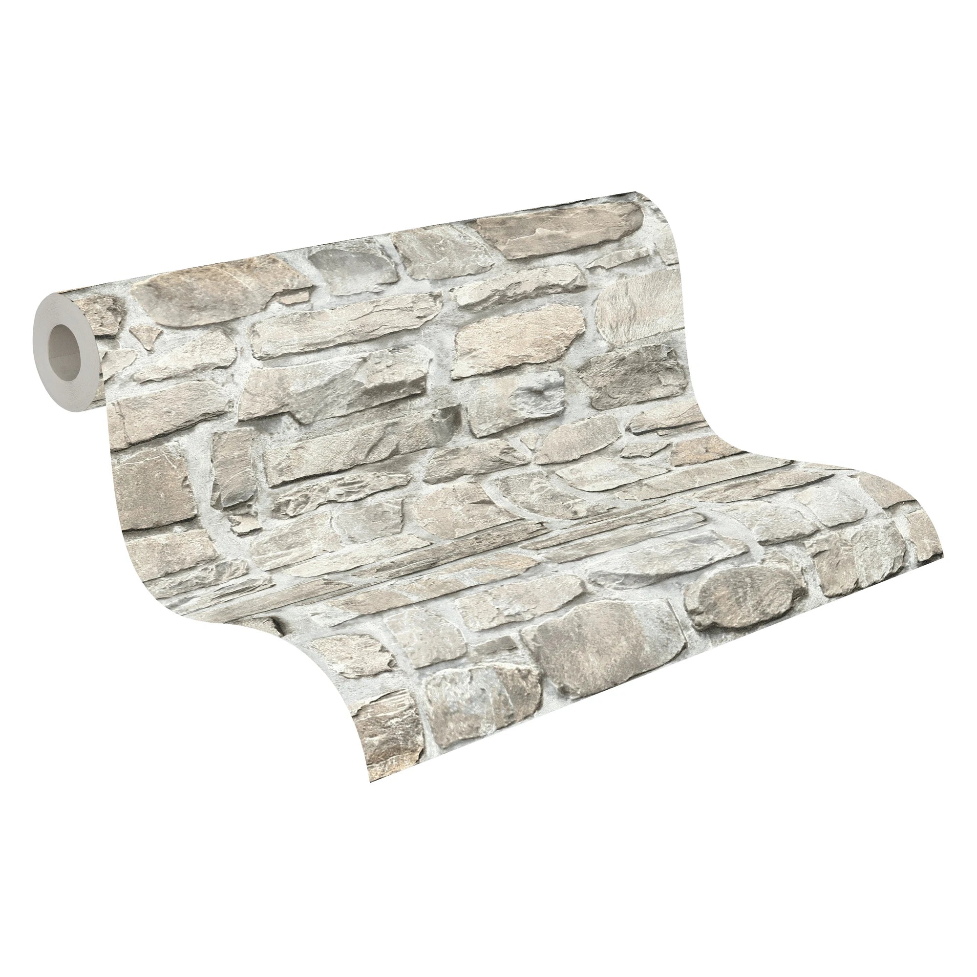 Made in Germany - Wallpaper rolls Stone Grey Beige - Non Woven Vinyl - Modern Wallpaper Stone Look for Walls - 1005 x 053 m