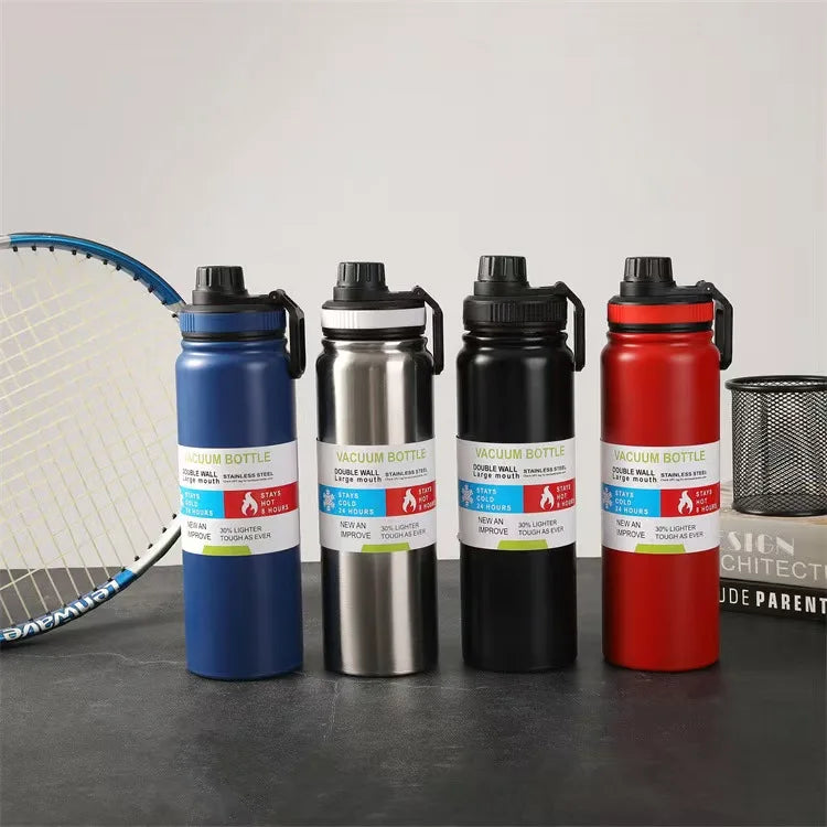 2025 Custom Style Travel Flask Double-Walled Vacuum 600ml Powder Coated Portable Strap Leakproof Screw Lid Shatter-Resistant