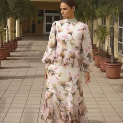 Eid Modest Fashion Customizable High-end Printed Eid New Season Muslim Floral Print Dress High-quality Chiffon Factory Price