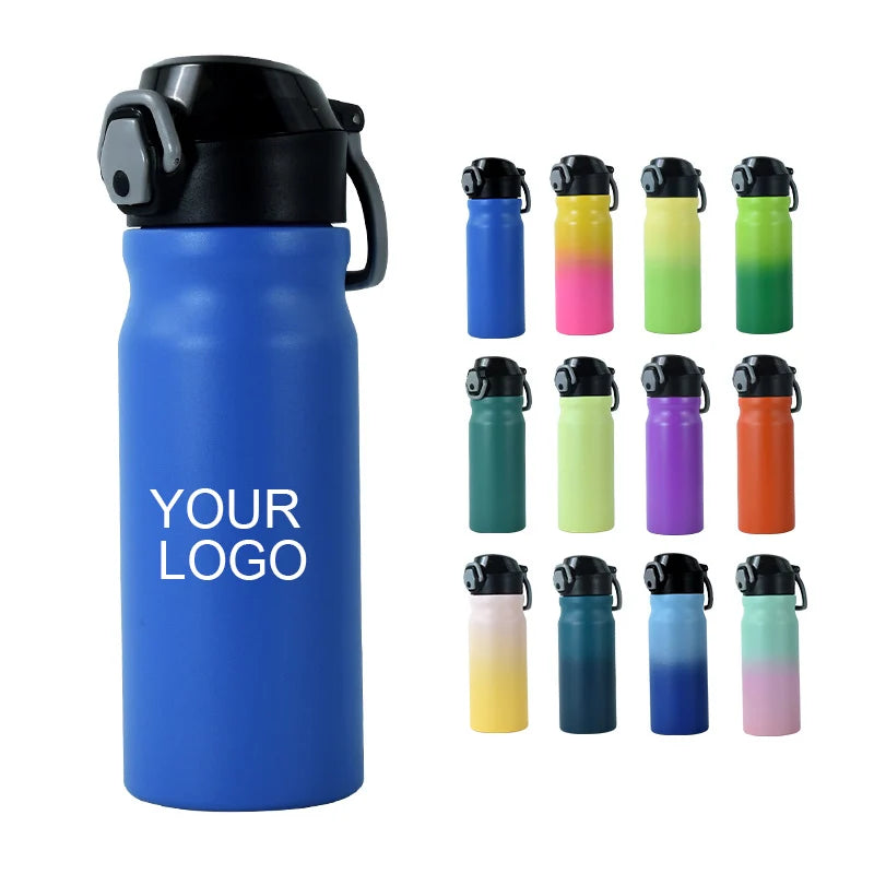Custom logo Metal Sports Insulated Kids Water Bottle Eco-friendly Bicycle Stainless Steel Water Bottles with Straw and Handle