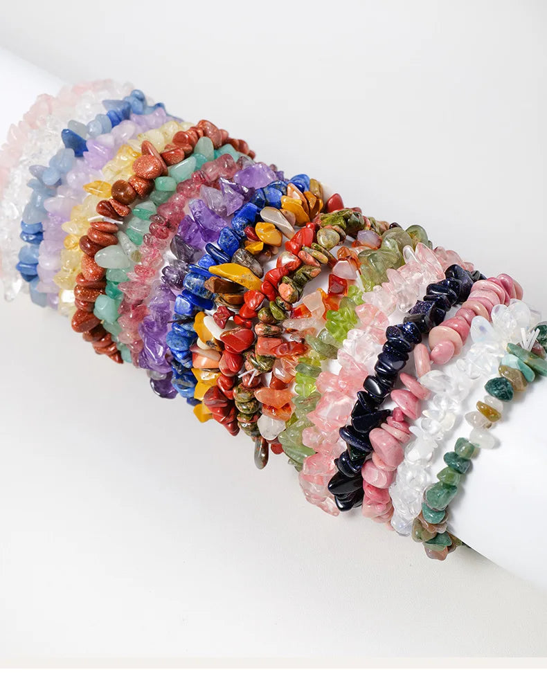 Natural Healing Crystal Stretchy Chip Gemstone Bracelet Handmade Stretch Chakra Crystal Chip Bead Stone Bracelets Women Jewelry