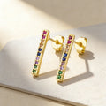QIKU Geometric Linear Shape Colorful Rhinestone Copper Zirconia Gold Plated Stud Earrings Women's Jewelry Wedding Accessories