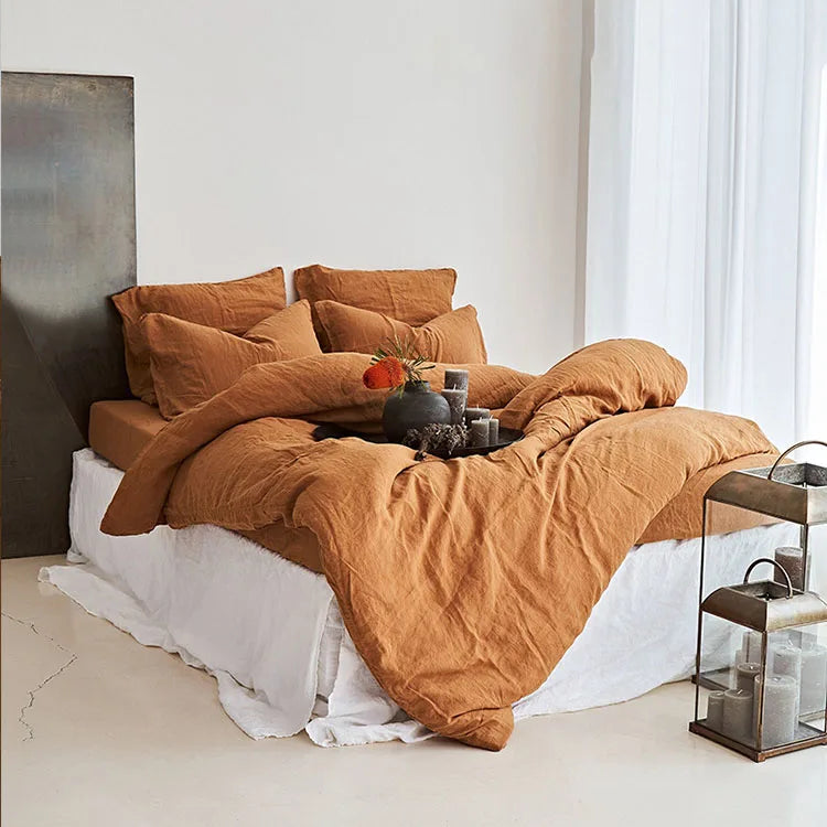 French Flax Linen Bedding Set 4 Piece Custom Organic 100% Pure French Linen Bedding for Hotel