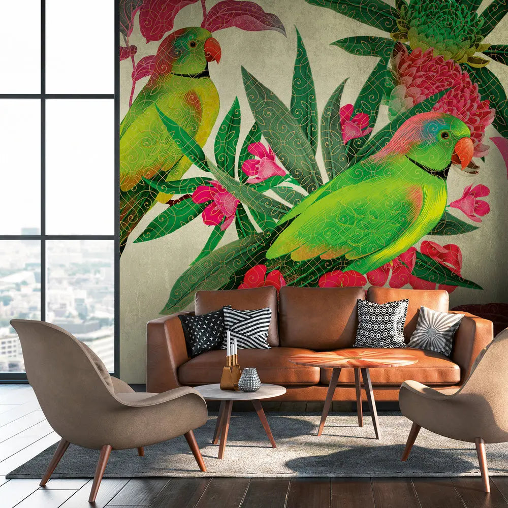 Germany Made Modern Animal Print Bird Photo Wallpaper Murals Green Pink Red Orange Non Woven Vinyl Wall Mural Bedroom Hospital