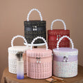 SW Hot Selling Pearl Fabric Handle Cosmetic Bag Custom Large Capacity Imitation Pearl Portable Cotton Storage Case for Outdoor