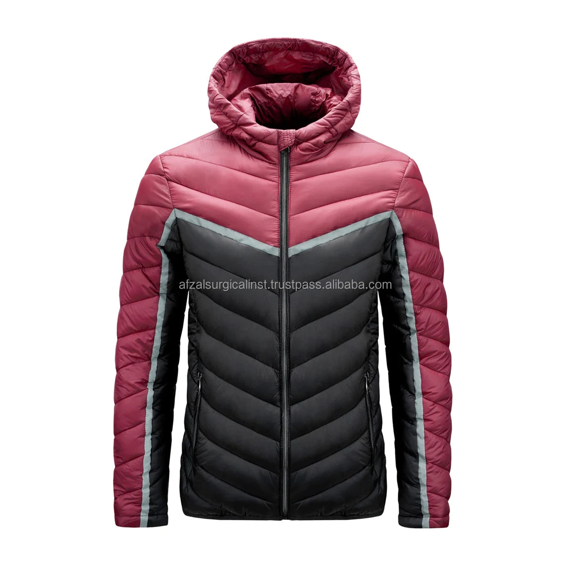 2025 Men's Fashion Ultralight Jacket Woven Fabric Plain Dyed Hooded Packable Warm Coat Front Logo Zipper Closure Street Wear
