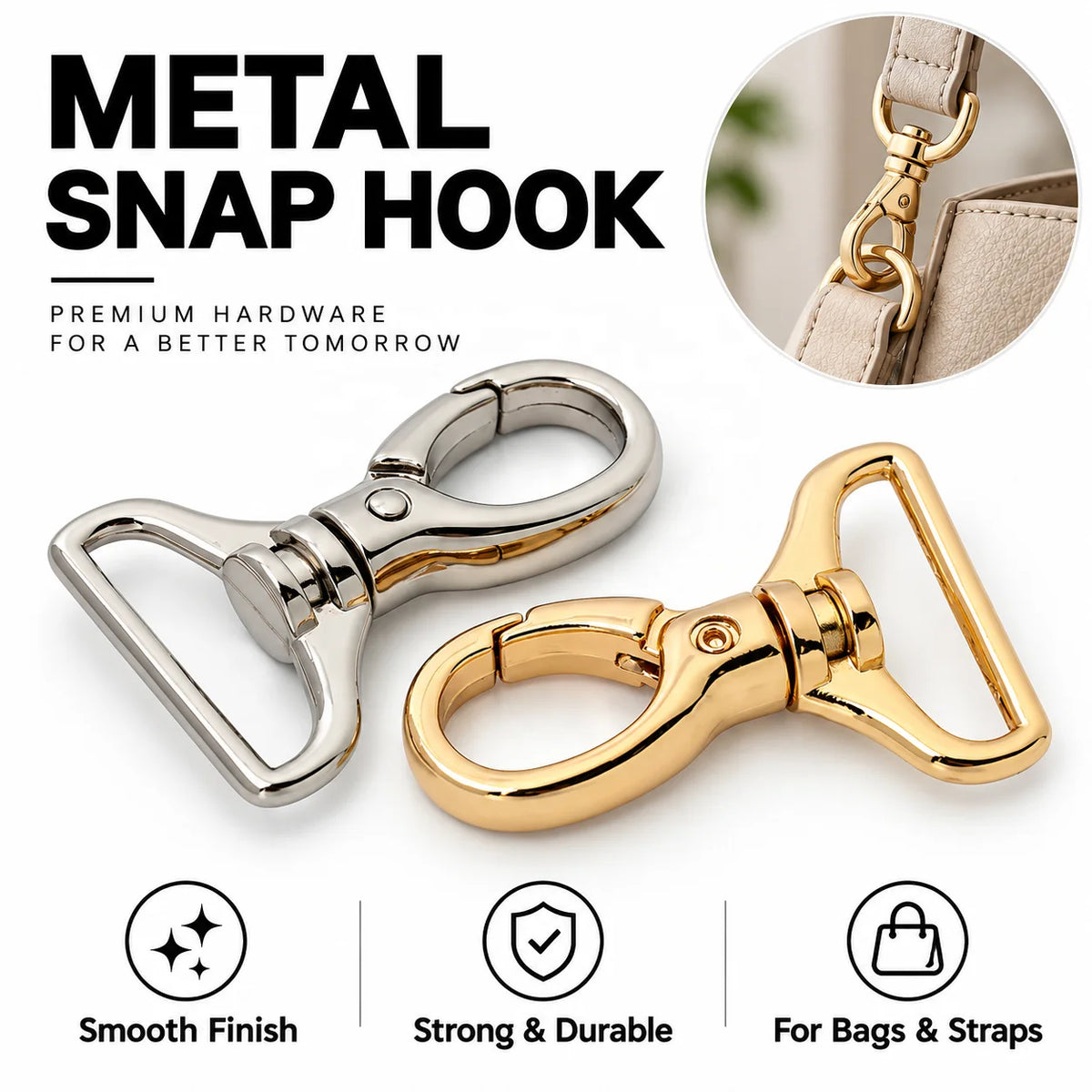 Durable Snap Hook Gold Metal Swivel Hook Snap Heavy Duty Customizable Bags Strap Spring Buckle Clasp for Purse Connecting Buckle MegaBDM