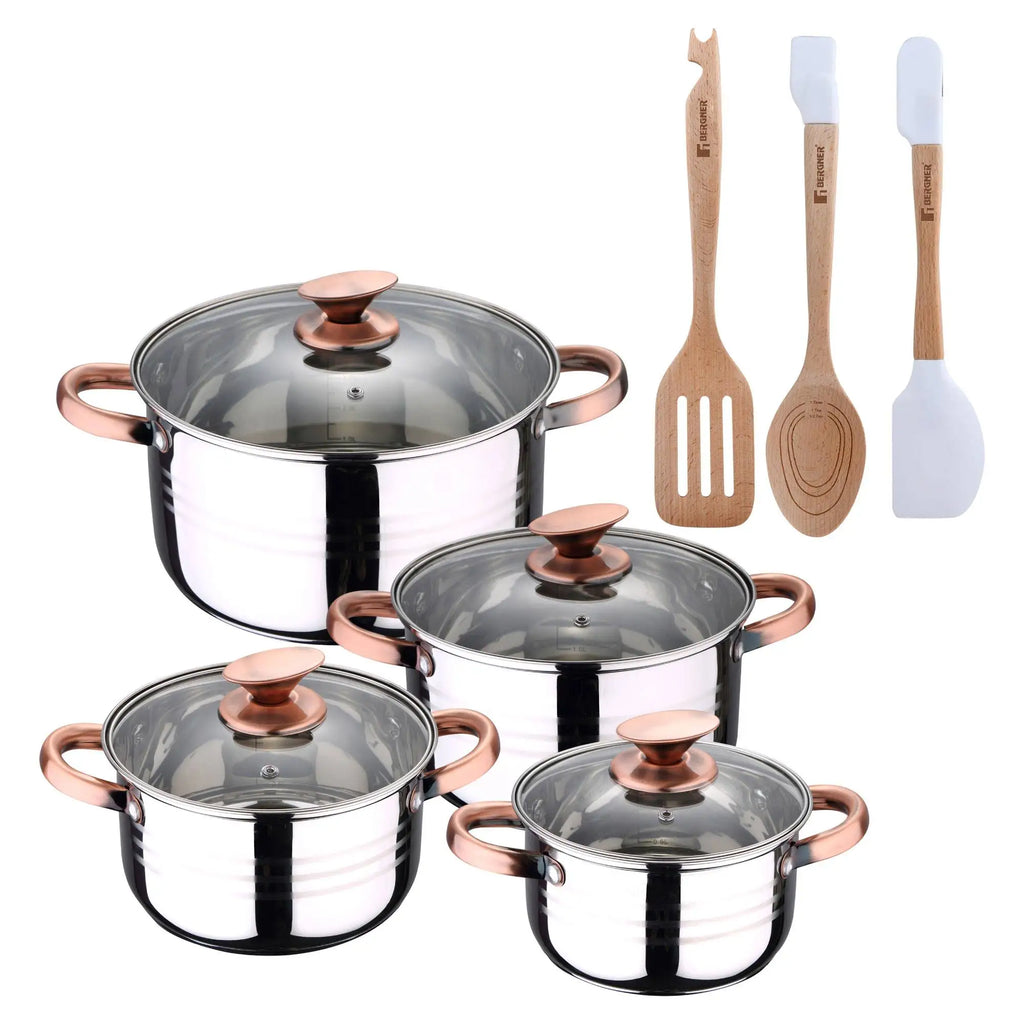 8-piece stainless steel cookware set suitable for induction cooktops San Ignacio Premium Collection + Set of 3 silicone and