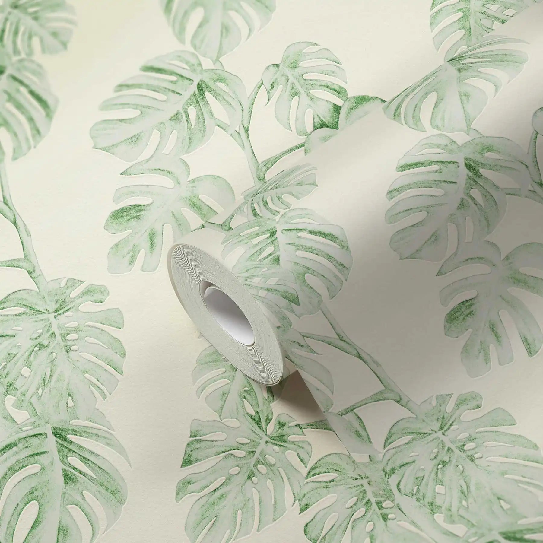 Made in Germany Sale Floral Pattern Cream Green Non Woven Vinyl Wallpaper Rolls 1005x053m for Living Room & Hotel Use