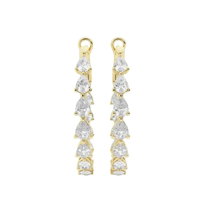 14K Yellow Gold Lab-Grown Pear Cut Diamond Hoop Earrings with Prong Setting IGI Certified Available at Low Price