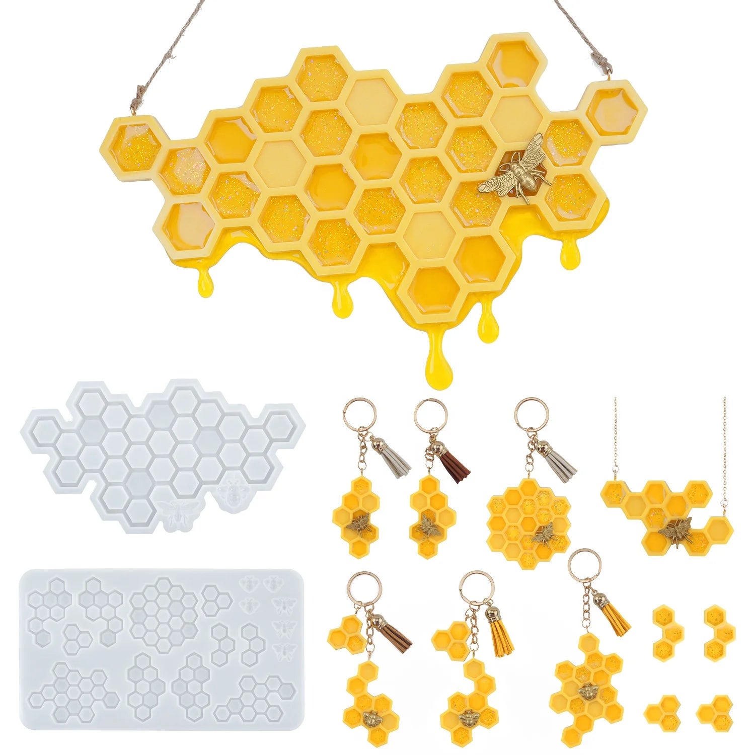 Bee Honeycomb Keychain Resin Mold Earring Pendant Silicone Mold for Wall Decoration