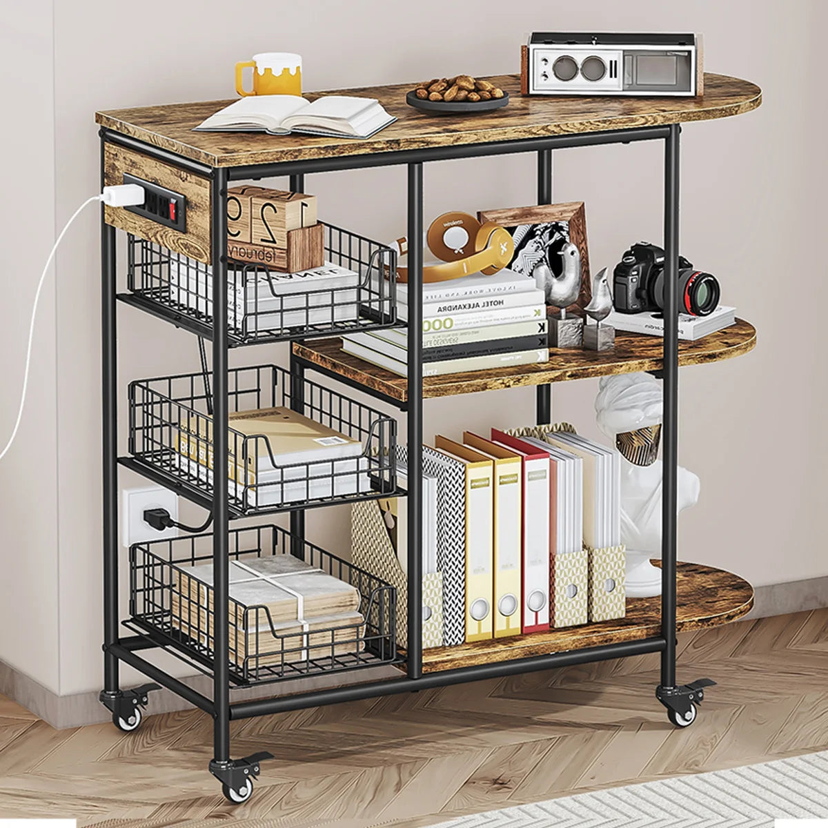 Wholesales Multifunctional 3-Tier Metal Iron Storage Shelf Kitchen Living Room Microwave Rack Stand Organizer Rack With Wheels MegaBDM