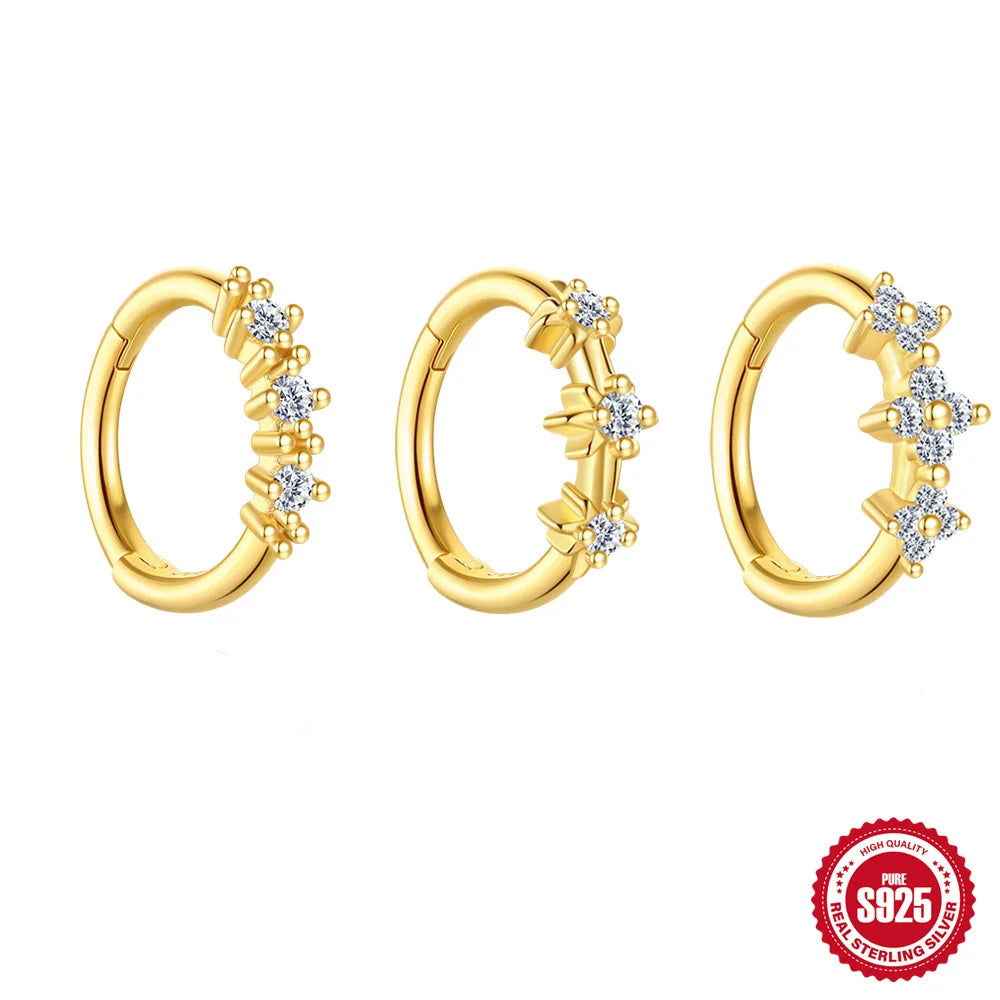 Fashion S925 Sterling Silver 18K Gold Plated Zirconia Huggie Hoop Earrings Jewelry for Women Eight-Point Star Design
