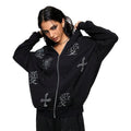 Women's Winter Knitted Oversized Full Zip Fleece Streetwear Hoodie Jogger Set Drawstring Tracksuit Front