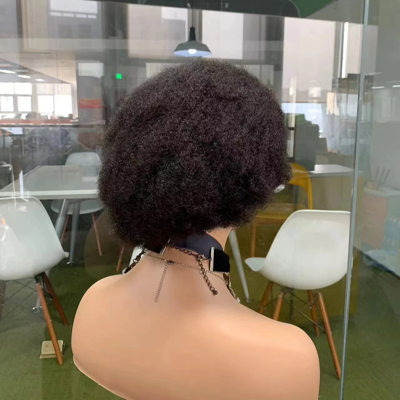 CF155 Black Afro  Kinky Curl Hand Tied Hair Full Lace Wig Human  Hair Lon for Alopecia Patients Hesperis Pre Style 8 -10 Inch