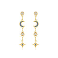 Long Tassel Earring S925 Silver Geometric Star and Moon Stud Earring
