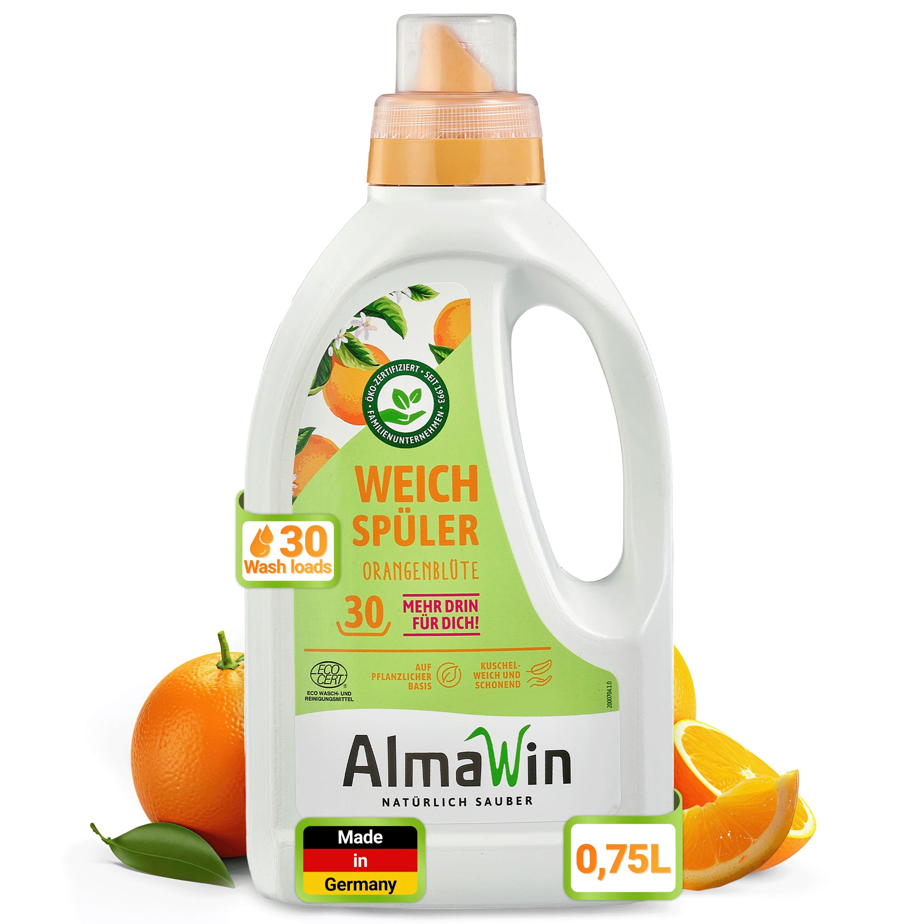 AlmaWin Export Eco Fabric Softener Orange 750ml 30 Loads Essential Oils Laundry Fragrance Liquid Detergent