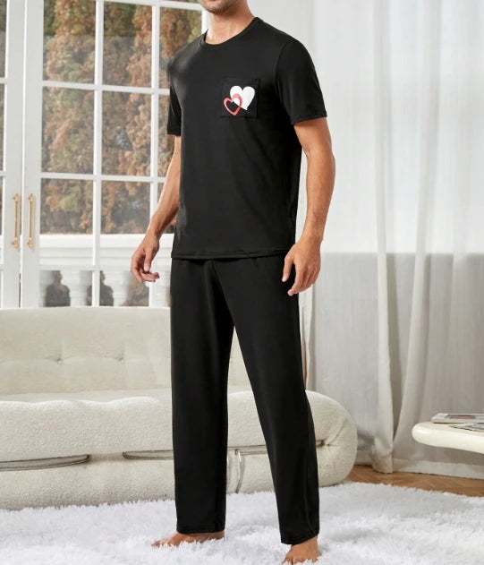 Mens Classic Pajama Set Short Sleeve Pajamas for Men Loungewear Casual Sleepwear Pjs Set With Pocket