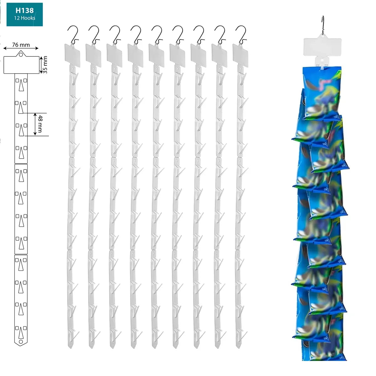 CRetail2 Hooks Supermercado   Grocery Accroche PVC Snacks Hanger Barra Colgante Display Plastic Hanging Strip With Clip