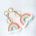 HOT Handmade Bohemian Tassel Rainbow Keychain Charm Pompom Macrame Key Chain Car Keyring Jewelry Weaving Rainbow Tassel Keychain