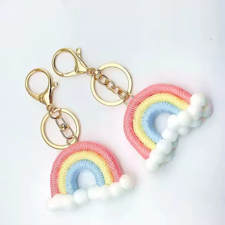 HOT Handmade Bohemian Tassel Rainbow Keychain Charm Pompom Macrame Key Chain Car Keyring Jewelry Weaving Rainbow Tassel Keychain