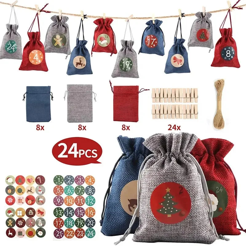 Wholesale Candy Gift Bags DIY Christmas Home Decoration Countdown Christmas Advent Calendar Bags
