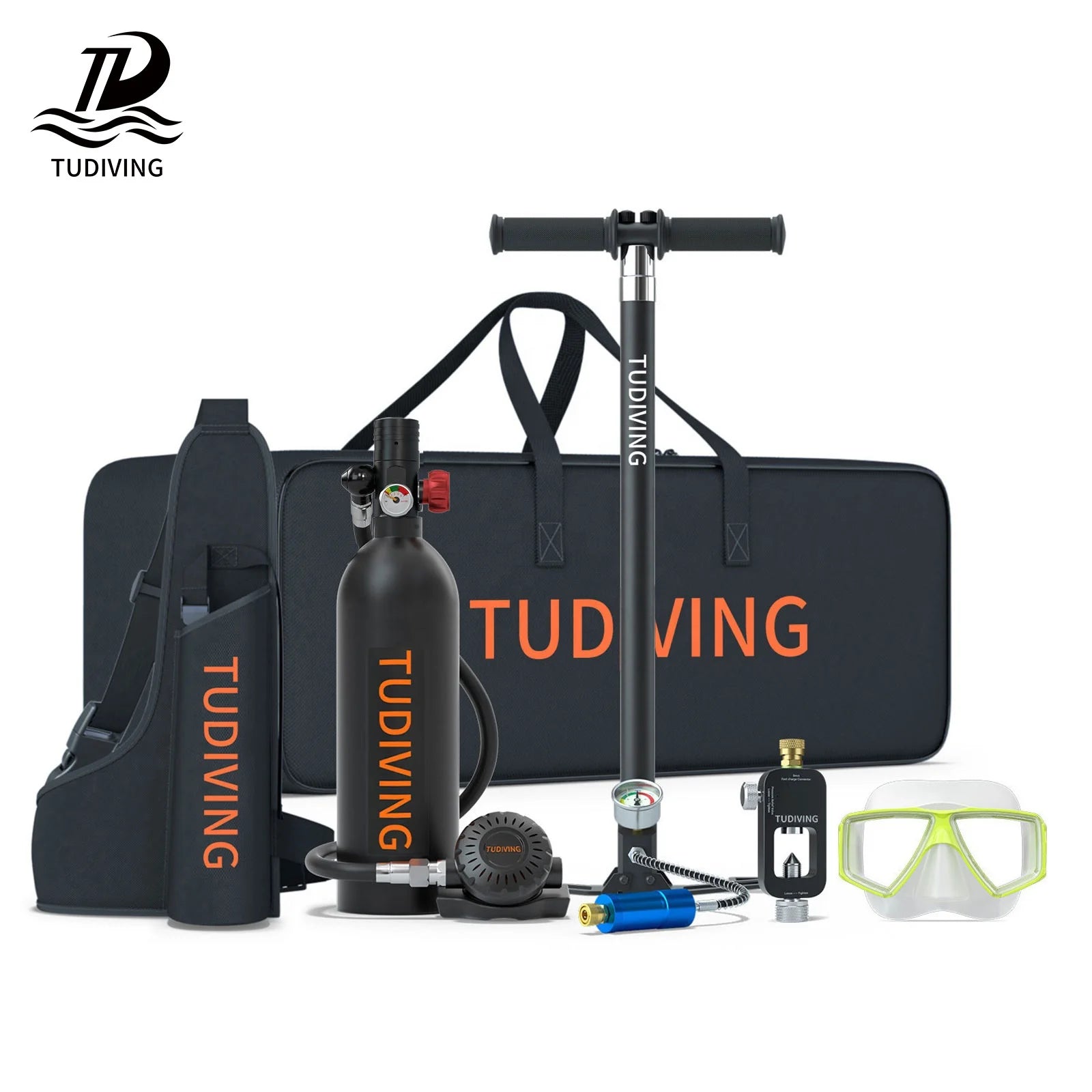 TUDIVING Wholesale Professional Convenience 1L Swimming Refillable Cylinder Breath Equipment Aluminum Air Tank Scuba Diving Set
