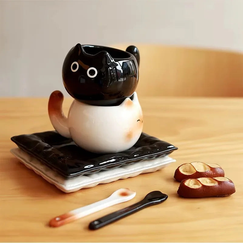 Cat Cup Cute Cartoon Ceramic Cupwith Lid Spoon Water Cup Couple Mug Creative Funny Gift for Friends' Birthday