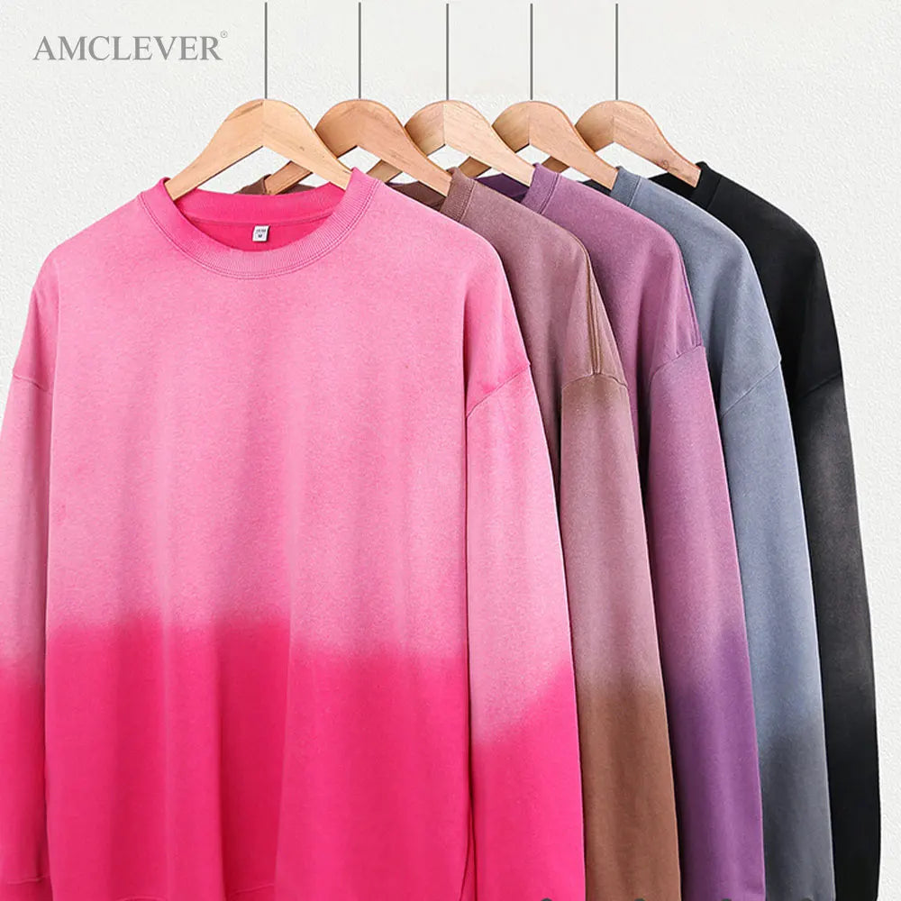 Washed Sandblasted Gradient Sweatshirt 400GSM French Terry Vintage Distressed Custom Retro Casual Crew Neck Top