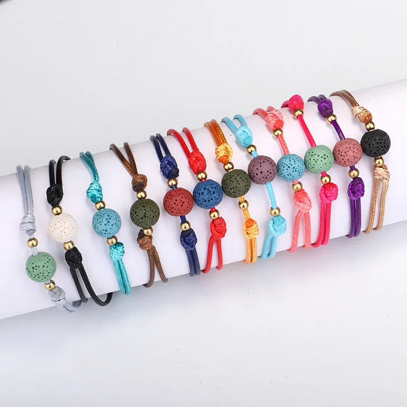 YOGA Friendship Adjustable Simple Boho Handmade Jewelry WaxString Volcanic Lava Ball Beads Jewelry Bracelets