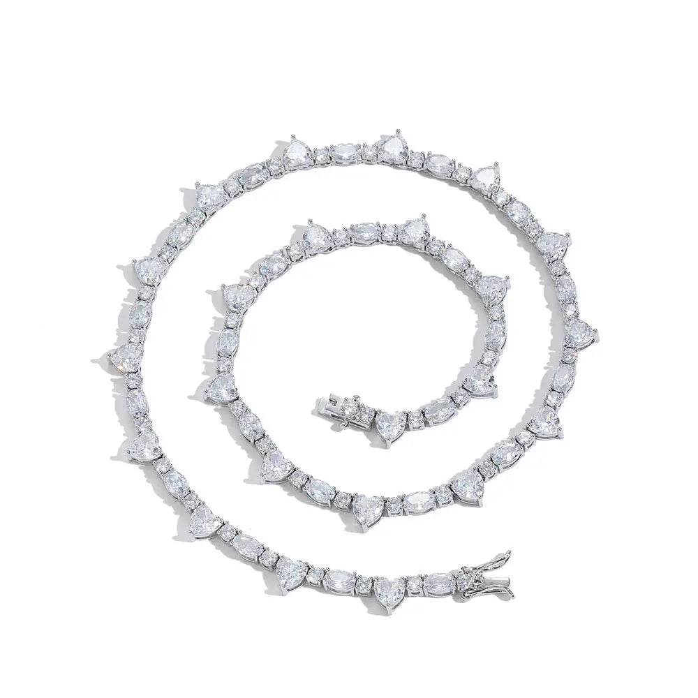 Wholesale Fashion Bling Bling Jewelry Men Chain Hip Hop Cheap Heart Tennis Necklace