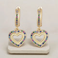 QIKU Luxury Fashion Heart Drop Earrings Rainbow Crystal Gold Plated Cubic Zirconia Wedding Party Accessories Jewelry Wholesale