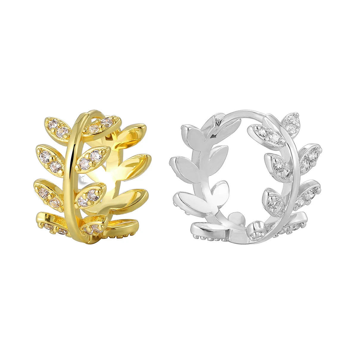 EH1578 Delicate Leaf Earring with Shiny  for Women Silver Color/Gold Color Fashion Hoop Earrings Fancy Girl Gift Jewelry Gifts