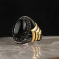 Turkish Style Vintage 925 Sterling Ottoman Style Men's Ring Model RCEGYT-418 Rhodium and Gold Bi-color Plating