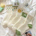 5 Pairs Per Set Retro Floral Socks Texture Solid Socks Women's Socks Hosiery