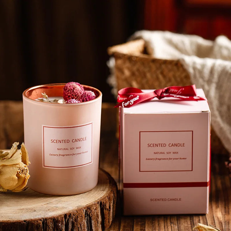 Wholesale Home Valentine's Day Decoration  Pink Electroplated Glass Jar Gift for Women Dry Flower Scented Candle