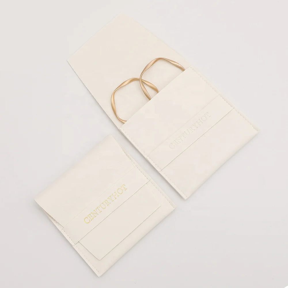 PUPPYSEW White PU Leather Jewelry Pouch Bag Earrings Necklace Gift Packaging Bags Jewelry Envelope Pouches Bag With Logo Printed