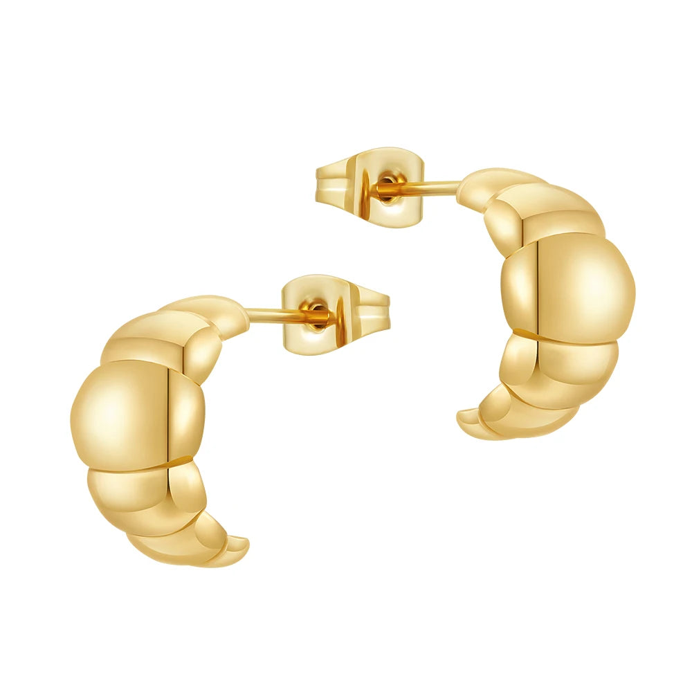 Latest 18K Gold Plated Brass Jewelry Hypoallergenic Chunky Dome C Hoop Ear Stud Trendy for Women Accessories Earrings E241538