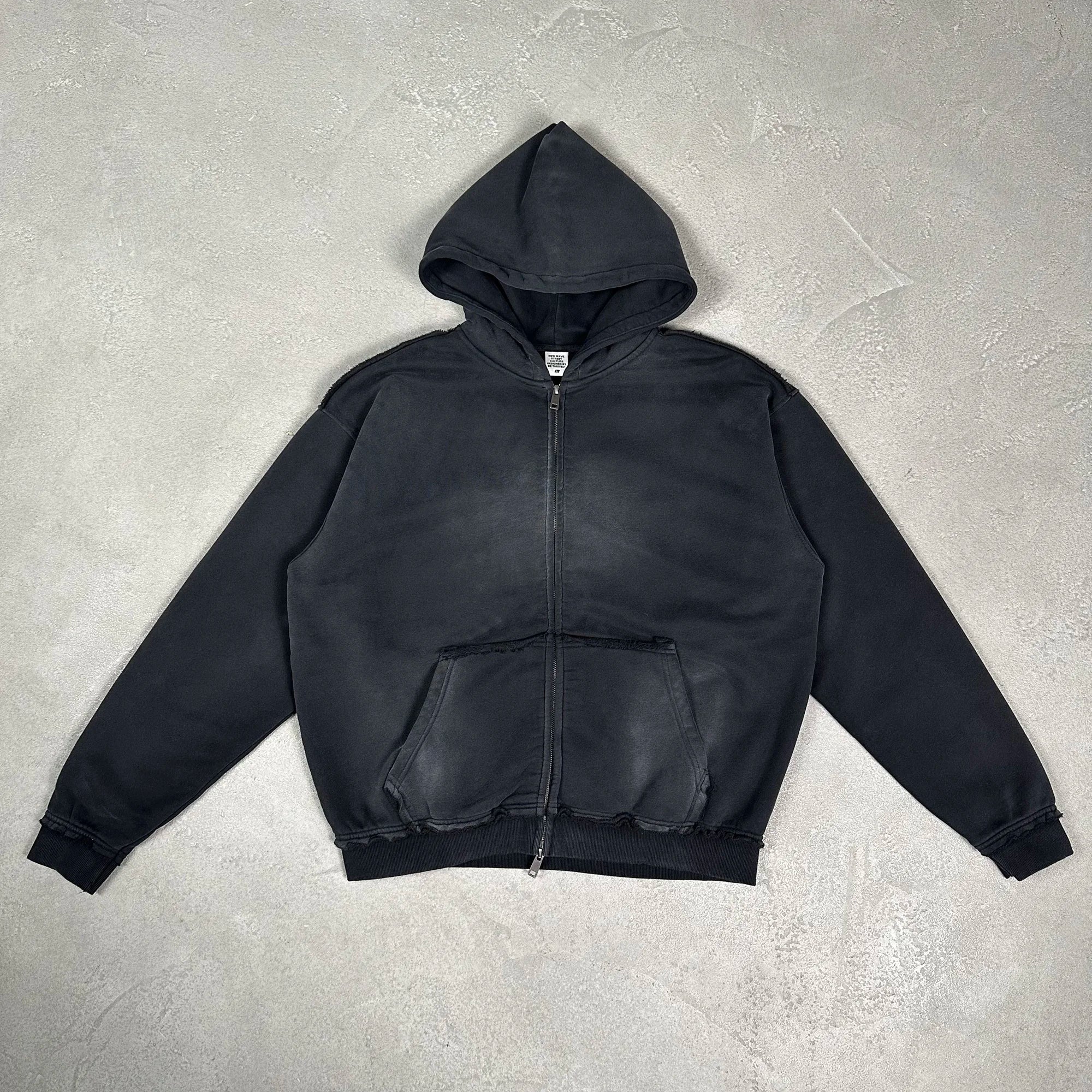 Custom Logo Men's Spray Washed Zip HoodieRaw Edge Vintage Streetwear Wholesale Casual Sweatshirt