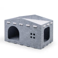 Wholesale 2026 Trendy Handmade 2 in 1 Dark Gray Wool Cat Cave Beds Foldable with Anti-slip Bottom Warm Cat Beds House for Indoor