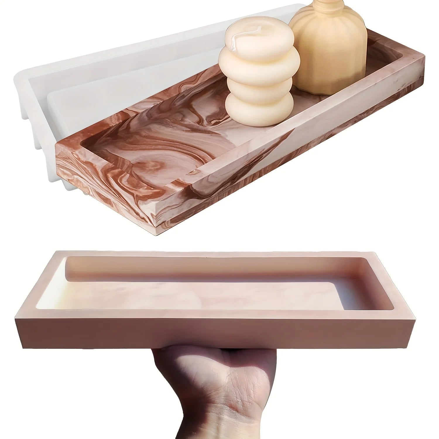 Rectangular Tray Silicone Mold with Frame Durable Epoxy Resin Gypsum Jewelry Storage Home Decoration Handcrafted Mold