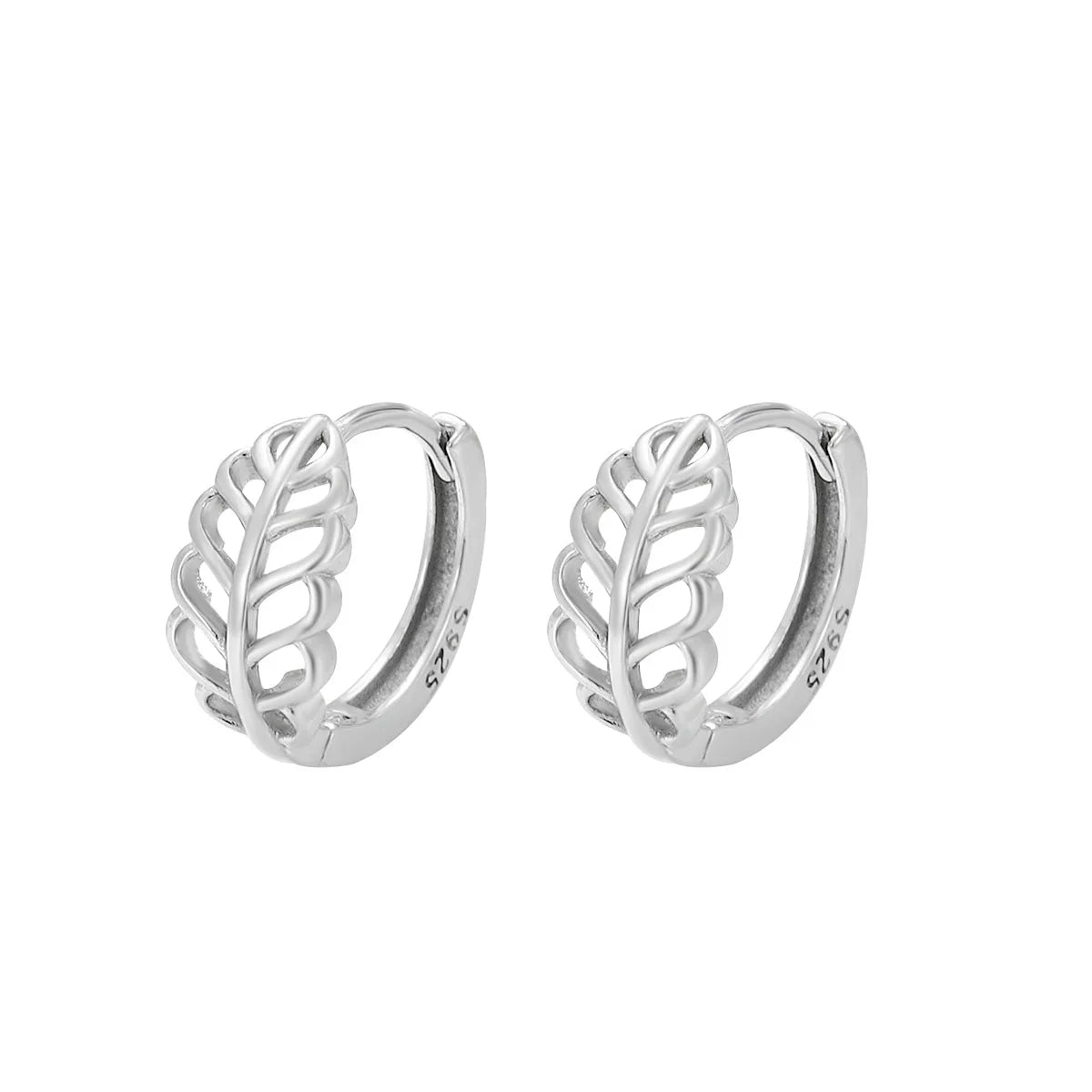 Sterling Silver Leaf Earrings Hollow Pure Silver Earring S925 Plant Women Earring Hoop MegaBDM