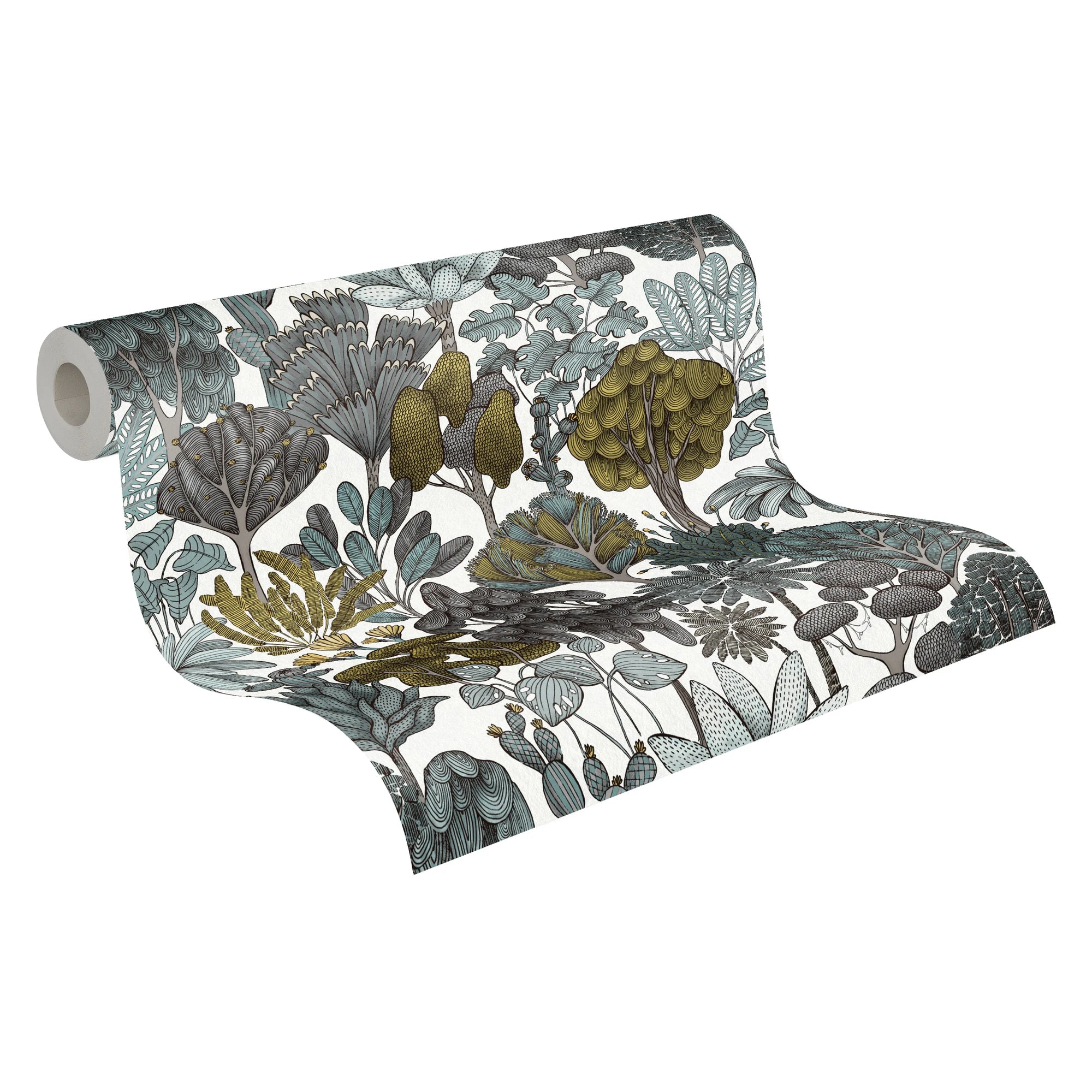Germany Luxury Non Woven Contract Wallpaper Rolls Jungle Green/Grey/Yellow/White Wash-Resistant Flowers Living Room Kitchen